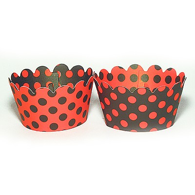 12 Cupcake Wrapper Dots Red & Black
