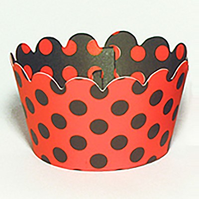 12 Cupcake Wrapper Dots Red & Black