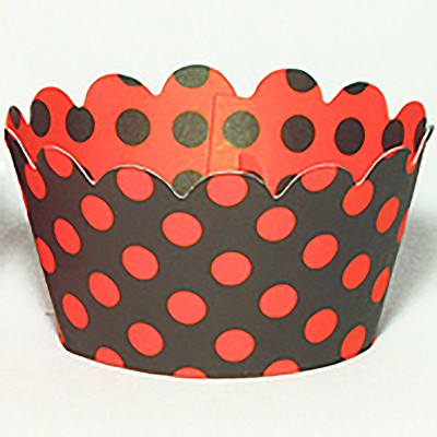 12 Cupcake Wrapper Punkte Rot & Schwarz